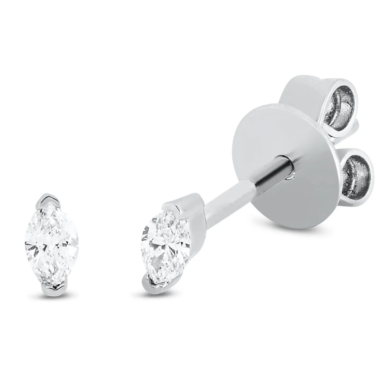 Solitaire Ohrstecker aus 750 Weißgold 2 Diamanten Navette-Schliff 0,08ct TW-SI