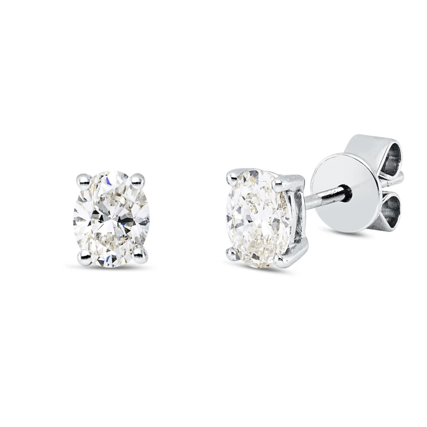 Solitaire Ohrstecker aus 750 Weißgold 2 Diamanten Oval-Schliff 0,56ct TW-VSI/SI