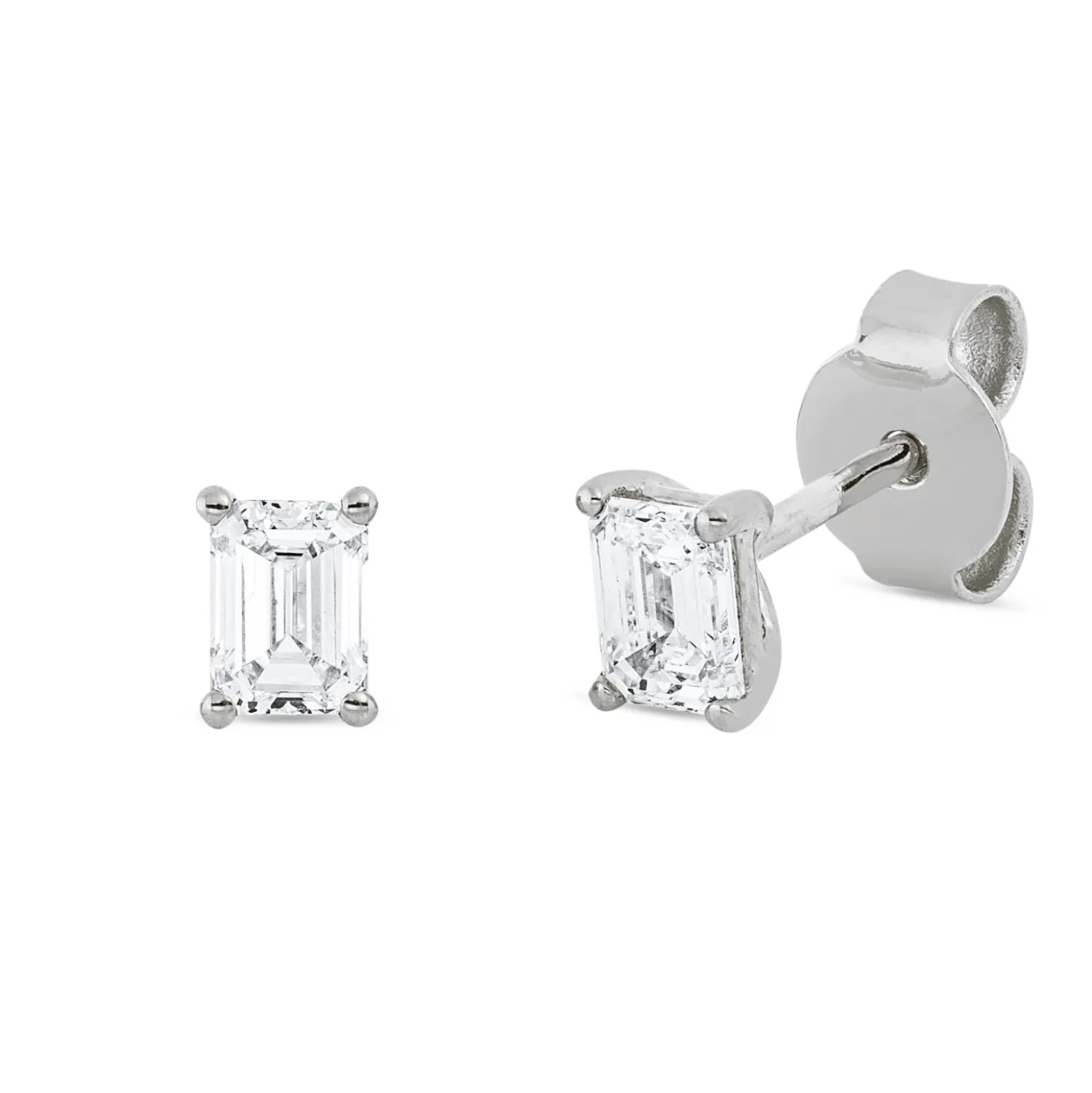 Solitaire Ohrstecker aus 750 Weißgold 2 Diamanten Smaragd-Schliff 0,6ct TW-VSI