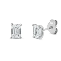 Solitaire Ohrstecker aus 750 Weißgold 2 Diamanten Smaragd-Schliff 1,42ct TW-VSI
