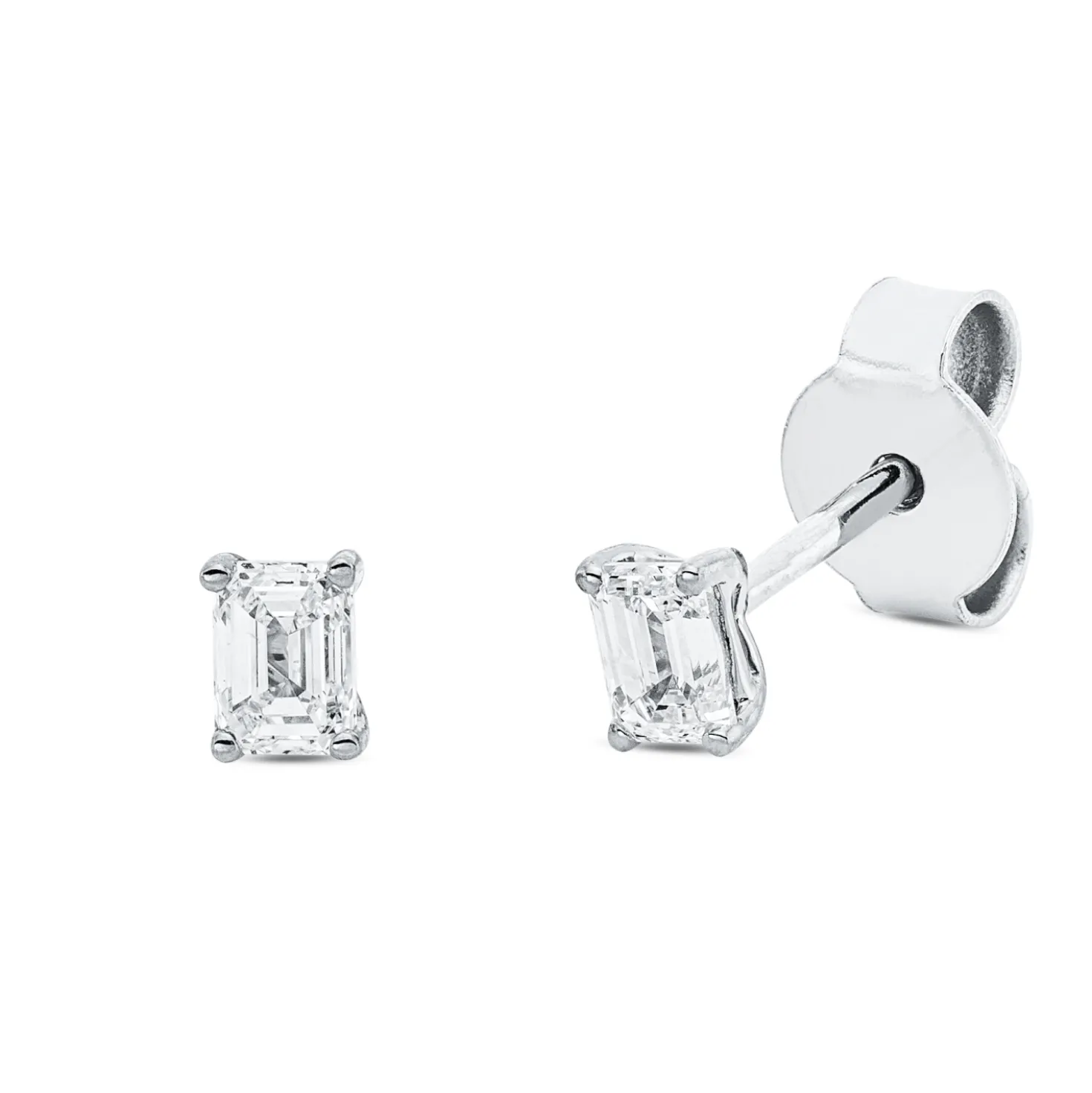 Solitaire Ohrstecker aus 750 Weißgold 2 Diamanten Smaragd-Schliff 0,31ct TW-SI