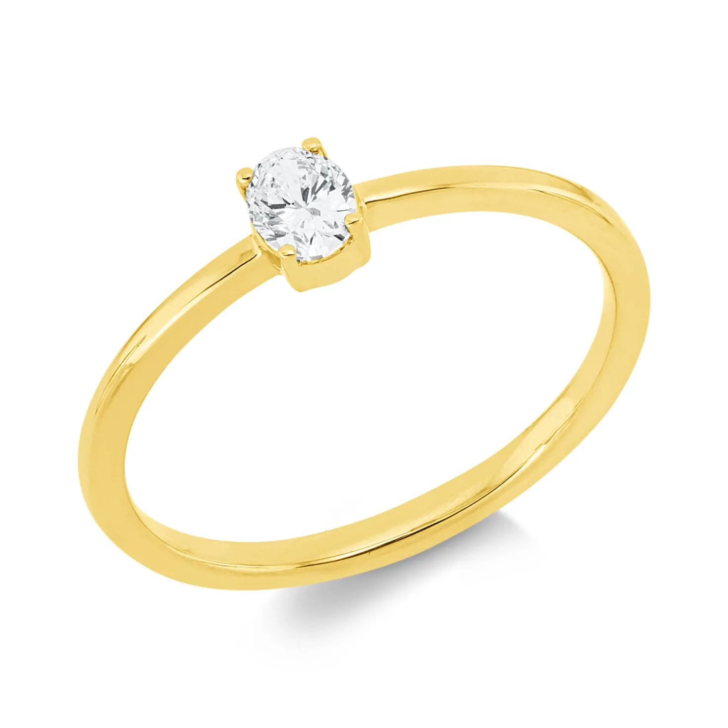 Solitaire Ring aus 750 Gelbgold Diamant Oval-Schliff 0,2ct TW-SI B:4,5mm 4er-Krappe