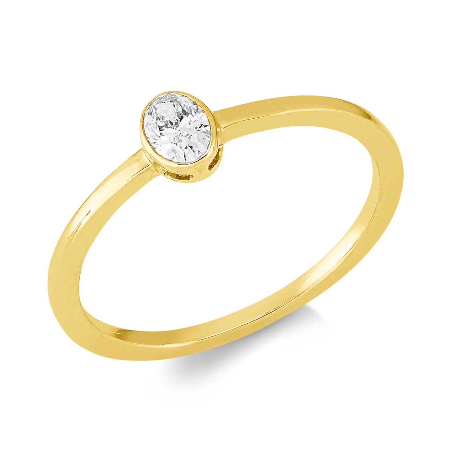 Solitaire Ring aus 750 Gelbgold Diamant Oval-Schliff 0,2ct TW-SI B:5mm Zarge