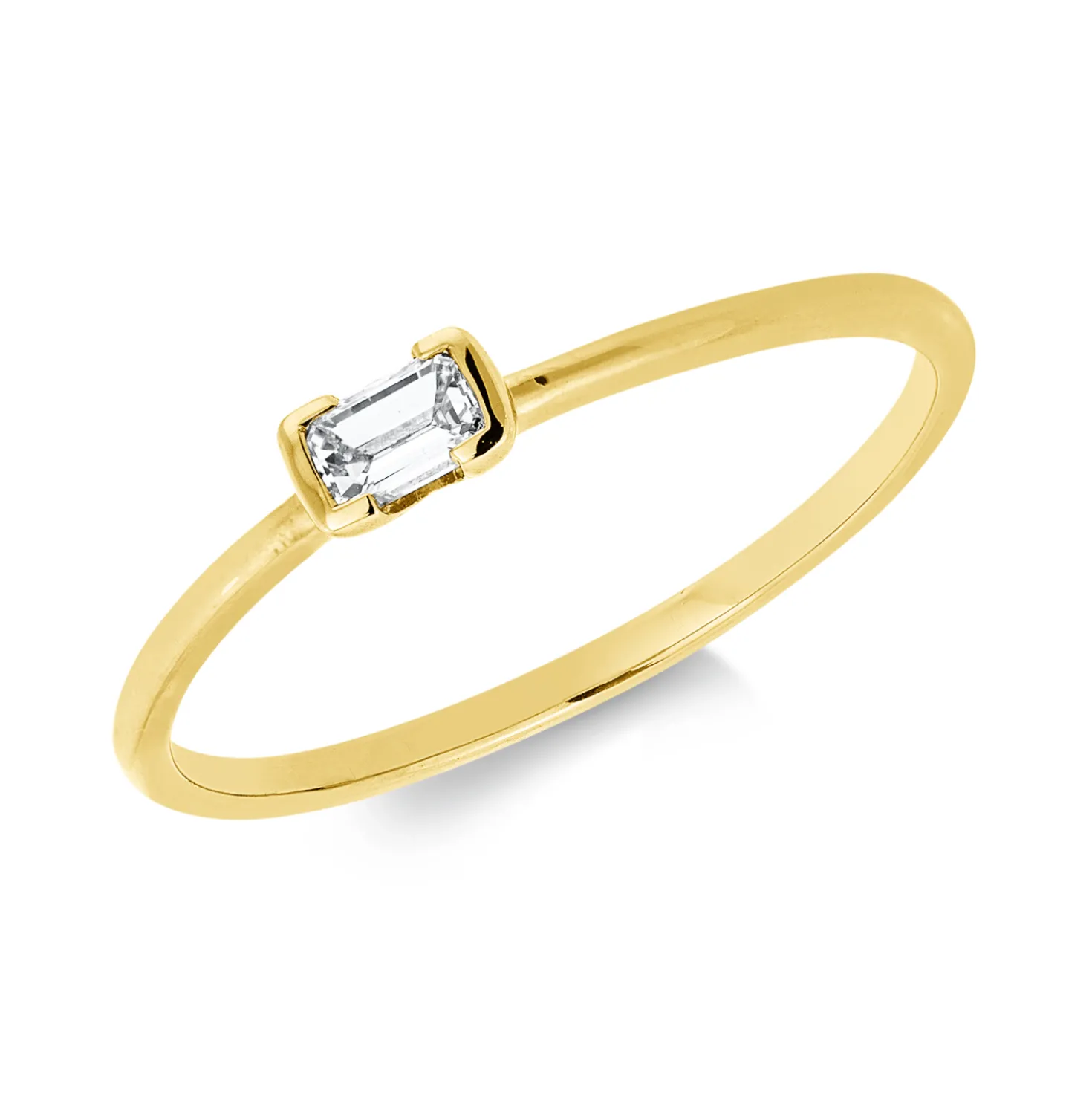 Solitaire Ring aus 750 Gelbgold Diamant Smaragd-Schliff 0,16ct TW-SI B:2,9mm