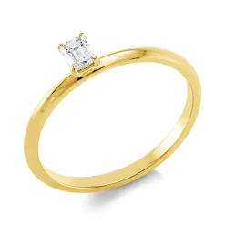 Solitaire Ring aus 750 Gelbgold Diamant Smaragd-Schliff 0,21ct TW-SI B:4,2mm