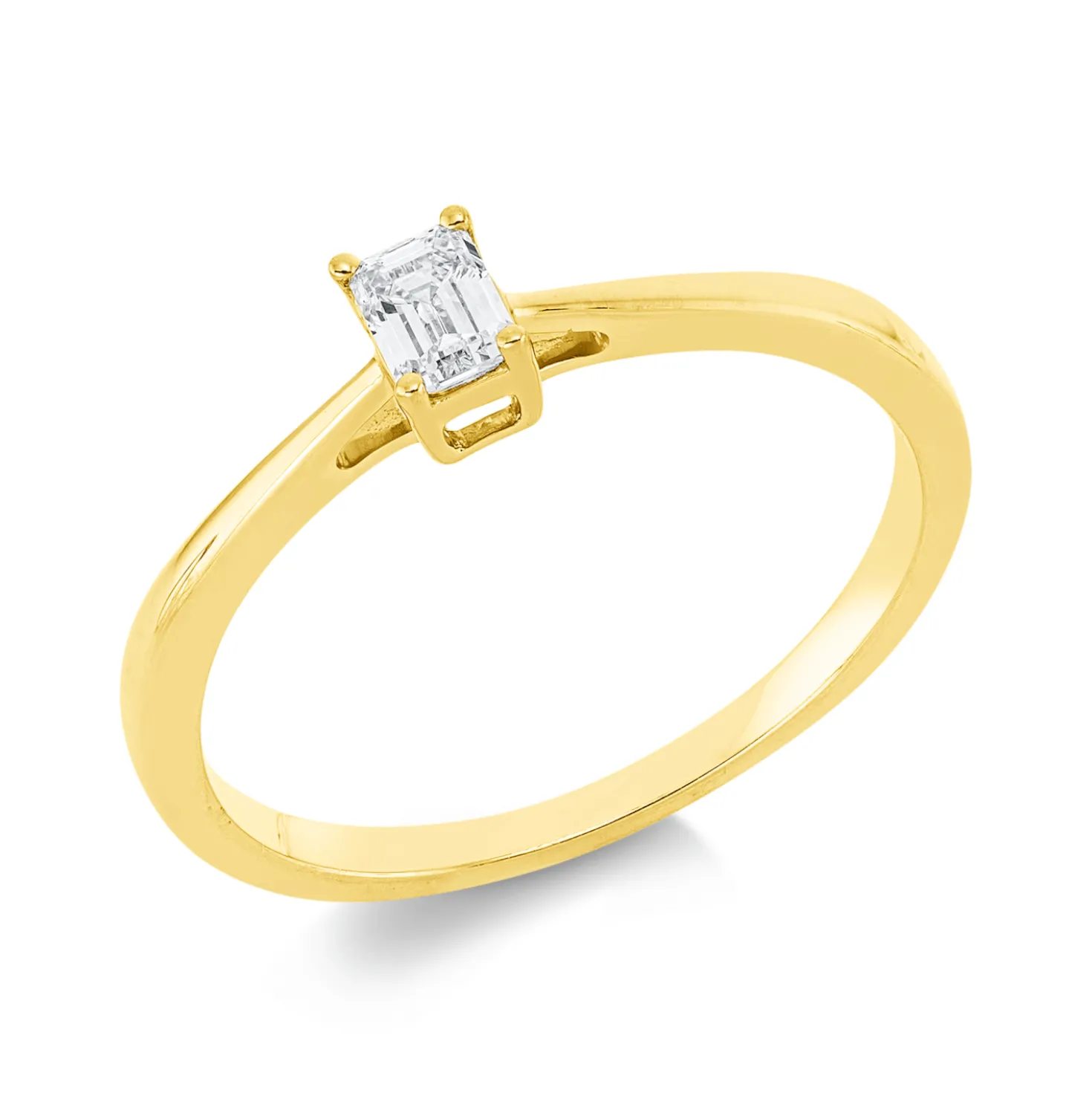 Solitaire Ring aus 750 Gelbgold Diamant Smaragd-Schliff 0,2ct TW-SI B:4,1mm