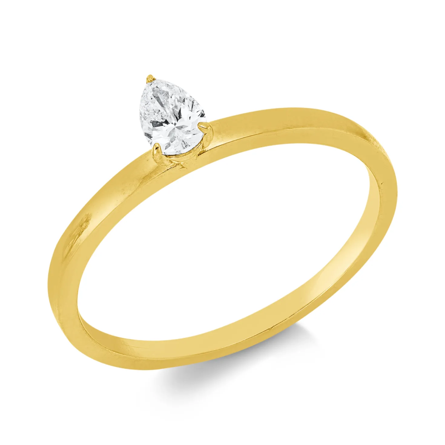 Solitaire Ring aus 750 Gelbgold Diamant Tropfen-Schliff 0,2ct F-VSI B:5mm