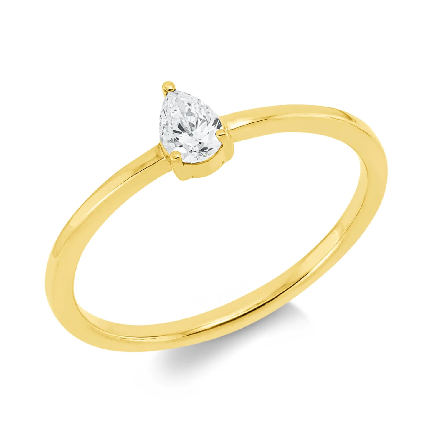Solitaire Ring aus 750 Gelbgold Diamant Tropfen-Schliff 0,2ct TW-SI B:5,3mm