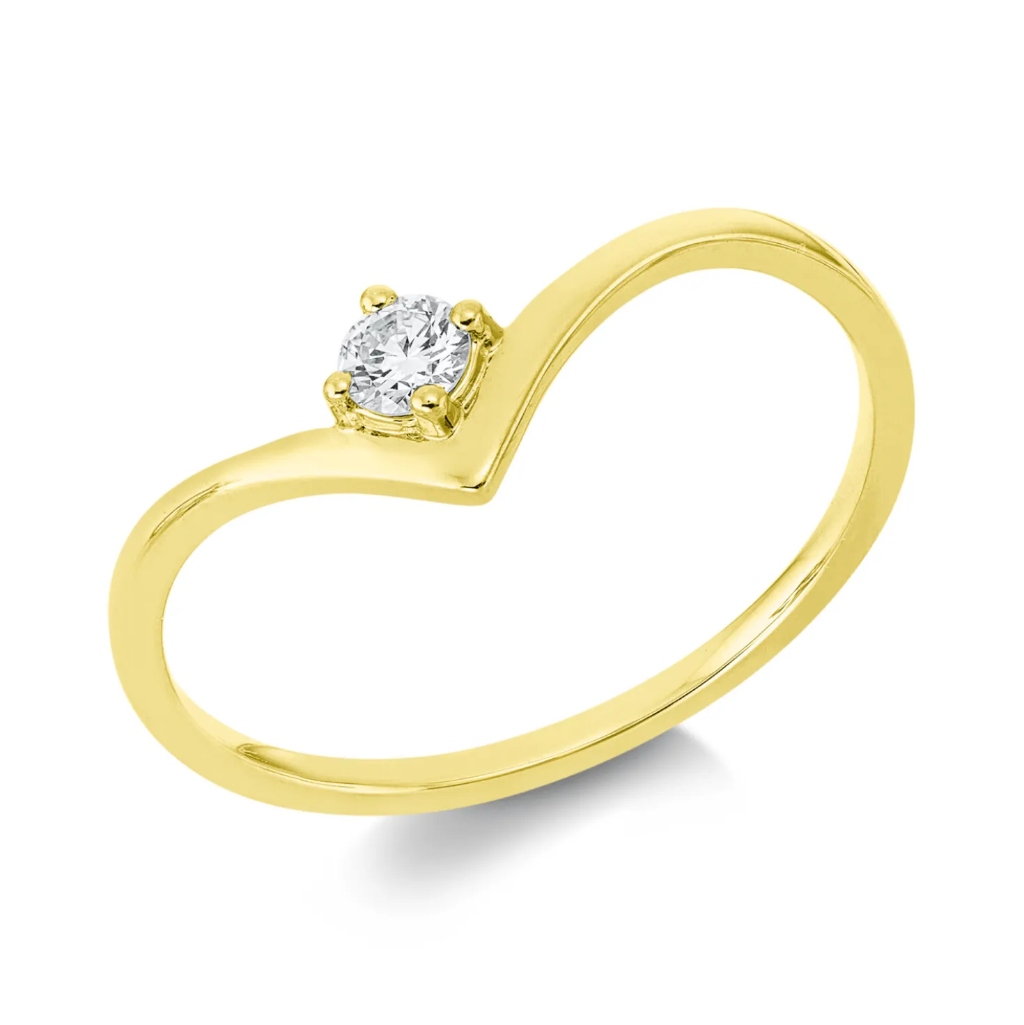 Solitaire Ring aus 750 Gold Gelbgold Brillant 0,11ct TW-SI B:5,5mm 4er-Krappe