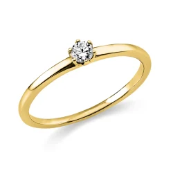 Solitaire Ring aus 750 Gold Gelbgold Brillant 0,1ct TW-SI B:1,4mm 6er-Krappe