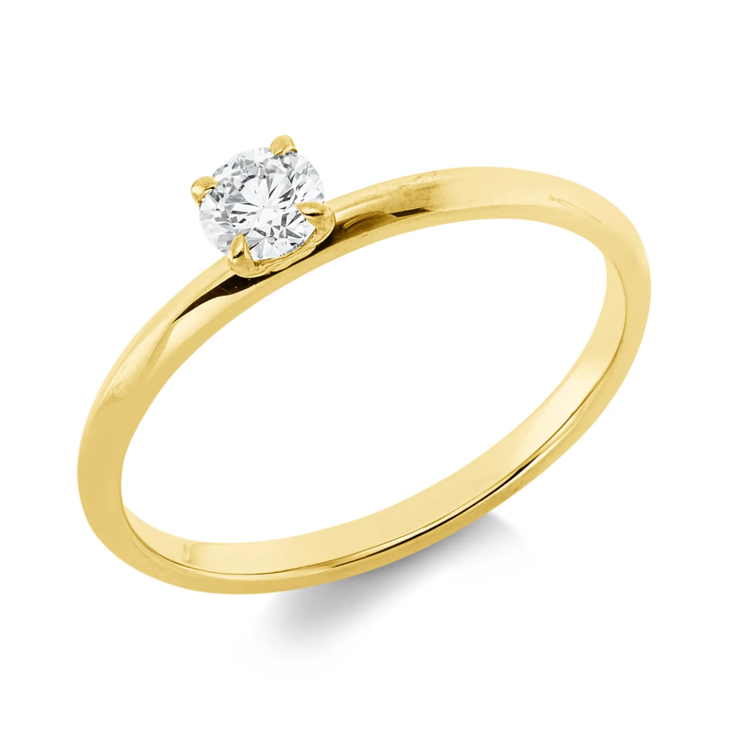 Solitaire Ring aus 750 Gold Gelbgold Brillant 0,2ct TW-SI B:3,9mm 4er-Krappe