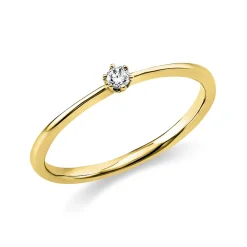 Solitaire Ring aus 750 Gold Gelbgold Brillant 0,05ct TW-SI B:1,7mm 6er-Krappe
