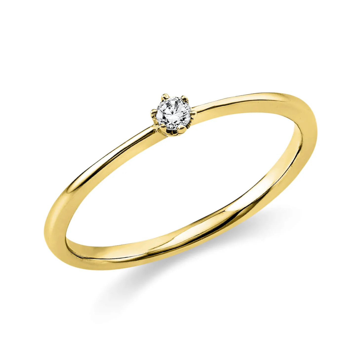 Solitaire Ring aus 750 Gold Gelbgold Brillant 0,05ct TW-SI B:1,7mm 6er-Krappe