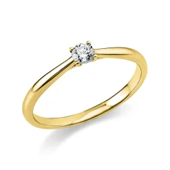 Solitaire Ring aus 750 Gold Gelbgold Brillant 0,15ct TW-SI B:1,6mm 4er-Krappe