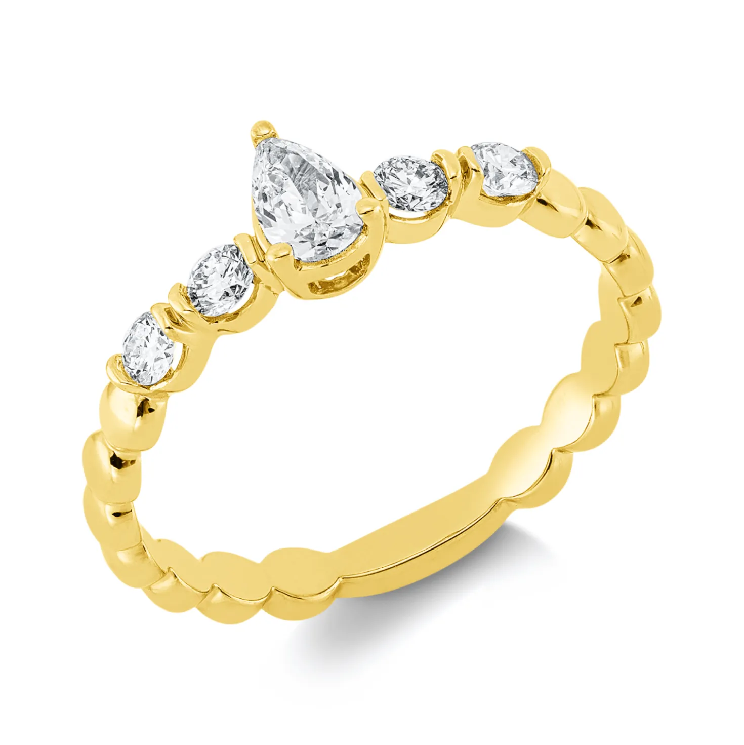 Solitaire Ring aus 750 Gold Gelbgold 5 Diamanten 0,4ct TW-SI B:5,8mm
