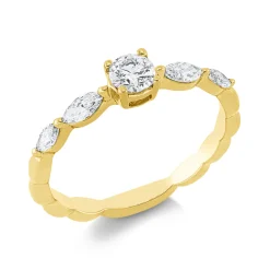 Solitaire Ring aus 750 Gold Gelbgold 5 Diamanten 0,54ct TW-SI B:4,1mm