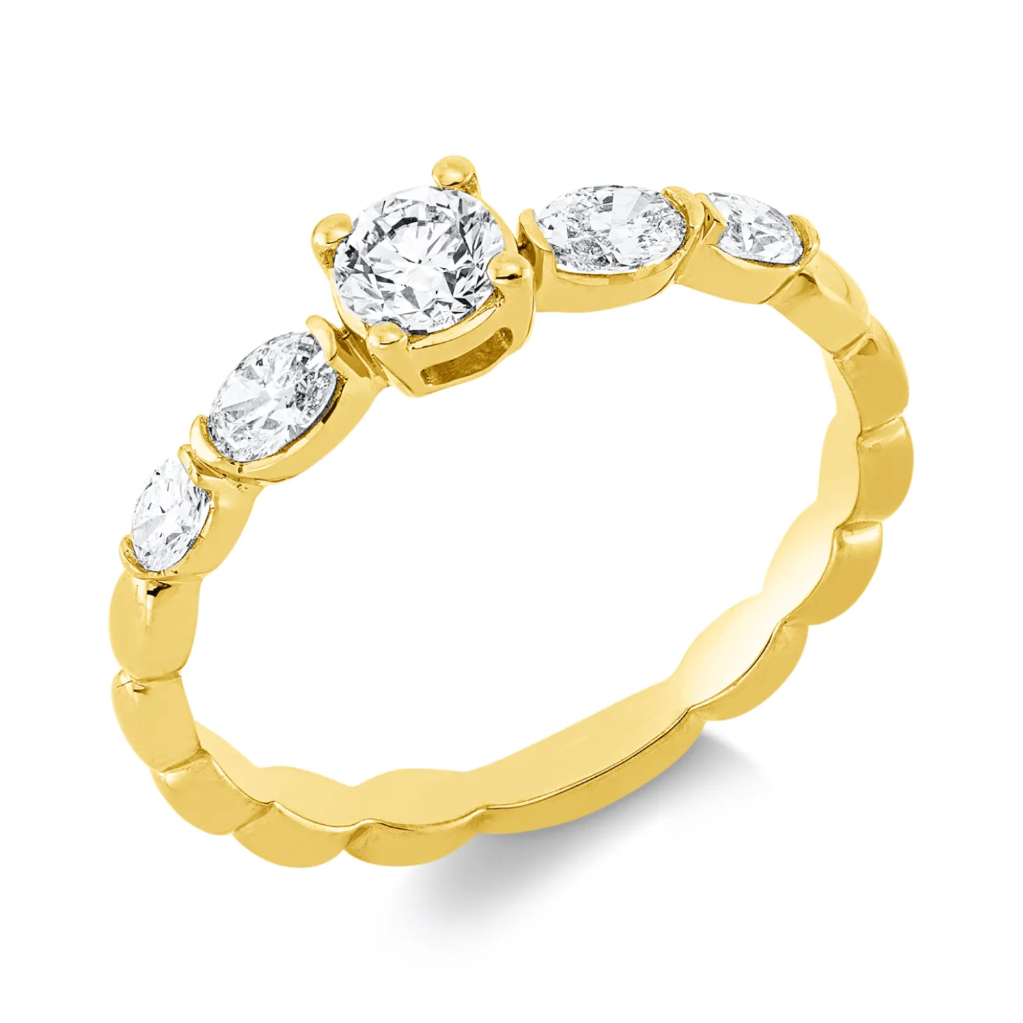 Solitaire Ring aus 750 Gold Gelbgold 5 Diamanten 0,59ct TW-SI B:4,4mm