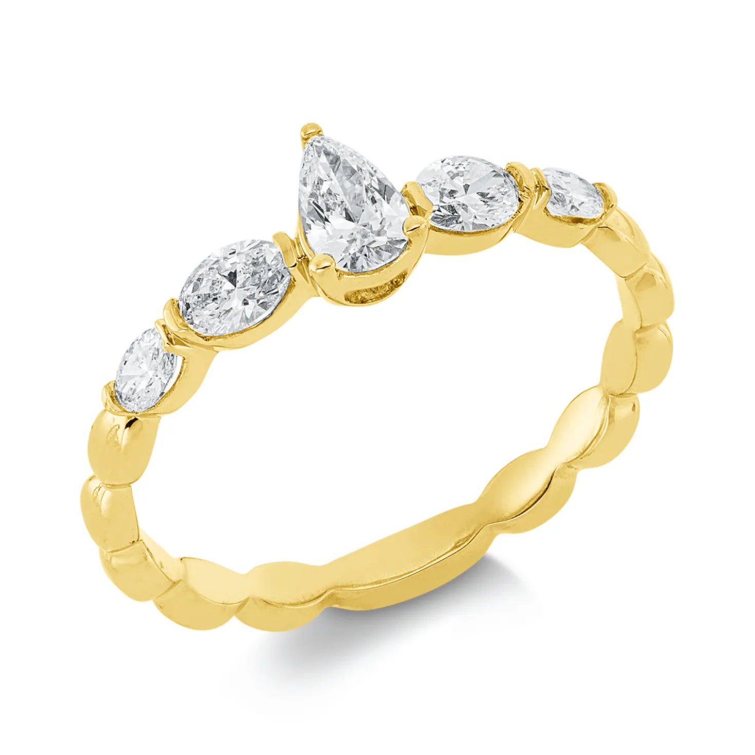 Solitaire Ring aus 750 Gold Gelbgold 5 Diamanten 0,54ct TW-SI B:5,6mm