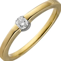 Solitaire Ring aus 585 Gold Gelbgold mit Diamant Brillant 0,15ct W/si Damen