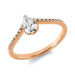 Solitaire Ring aus 750 Gold Rotgold 17 Diamanten 0,42ct TW-SI B:6,8mm