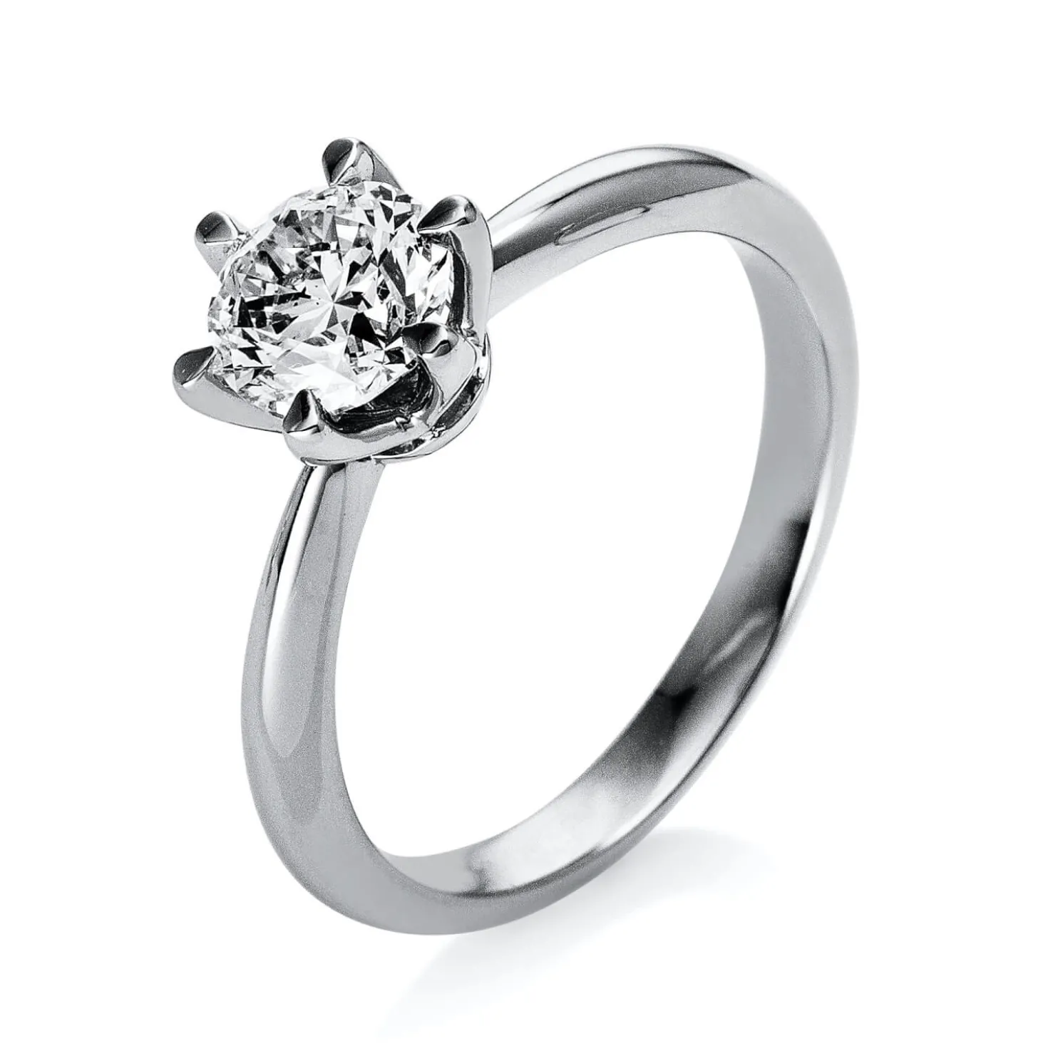Solitaire Ring aus 750 Gold weiß Brillant 1ct TW-SI B:8,1mm 6er-Krappe
