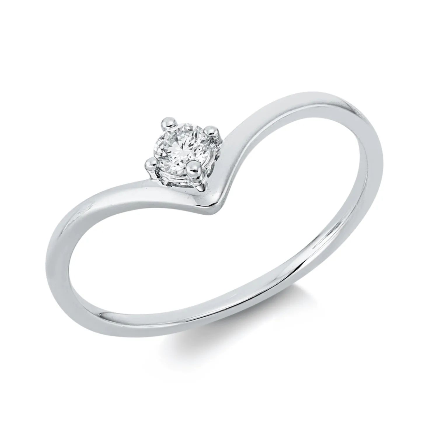 Solitaire Ring aus 750 Gold Weißgold Brillant 0,11ct TW-SI B:5,5mm 4er-Krappe