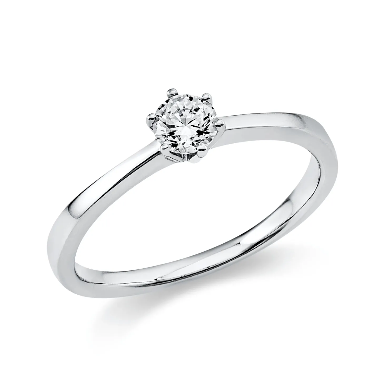 Solitaire Ring aus 585 Gold Weißgold Brillant 0,25ct TW-SI B:2,1mm 6er-Krappe
