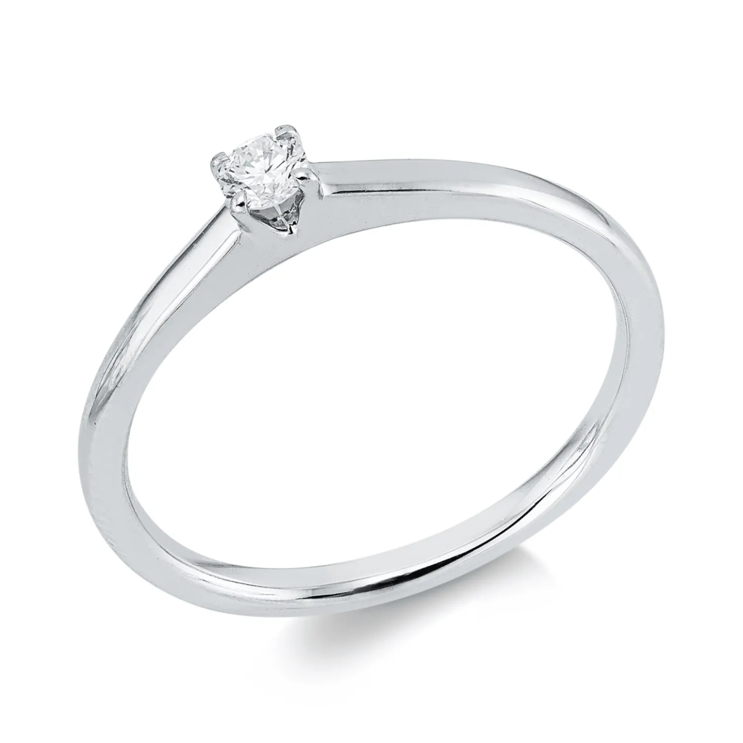 Solitaire Ring aus 750 Gold Weißgold Brillant 0,1ct TW-SI B:3mm 4er-Krappe