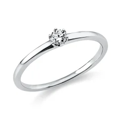 Solitaire Ring aus 585 Gold Weißgold Brillant 0,1ct TW-SI B:1,4mm 6er-Krappe