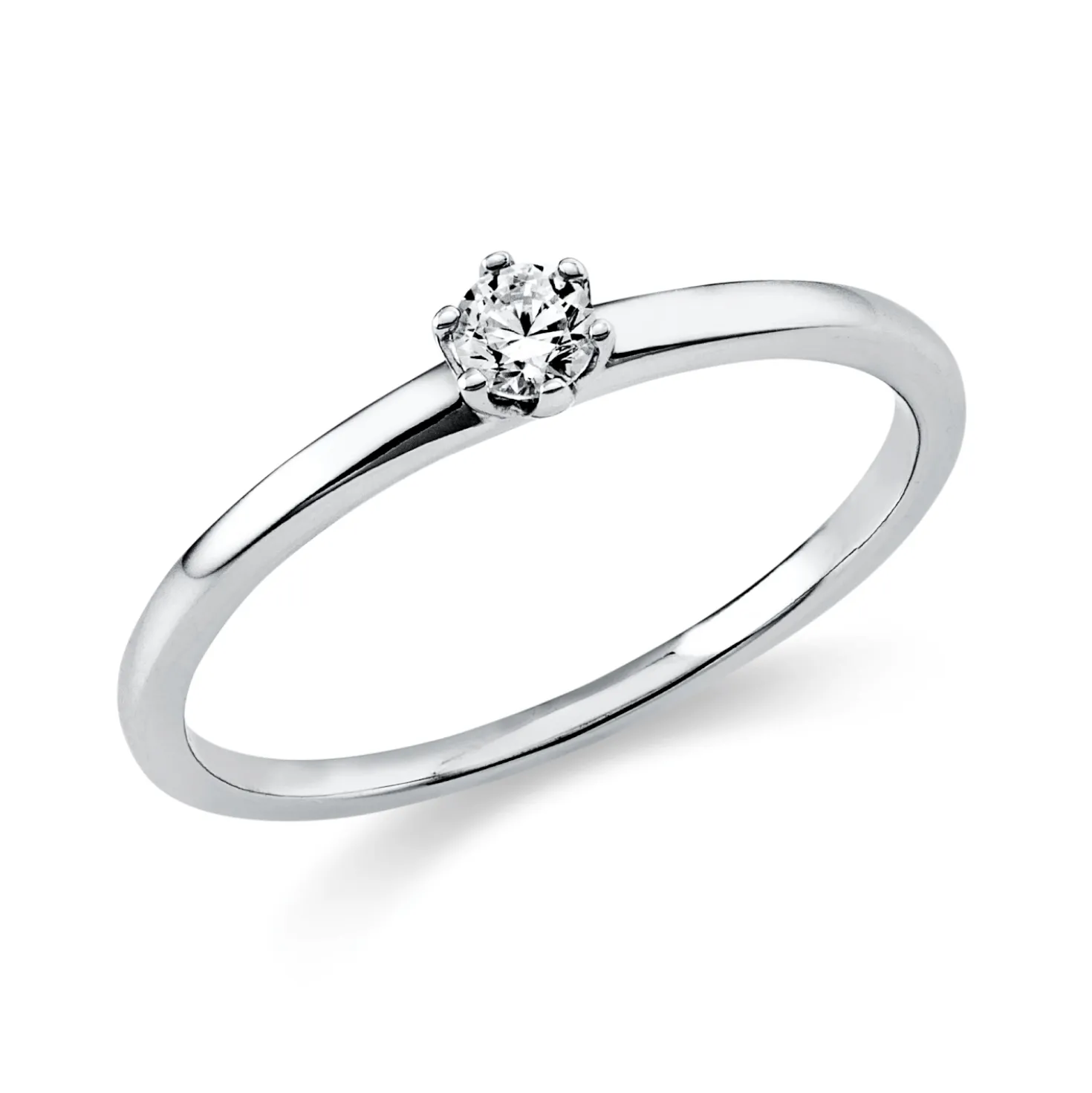 Solitaire Ring aus 585 Gold Weißgold Brillant 0,1ct TW-SI B:1,4mm 6er-Krappe