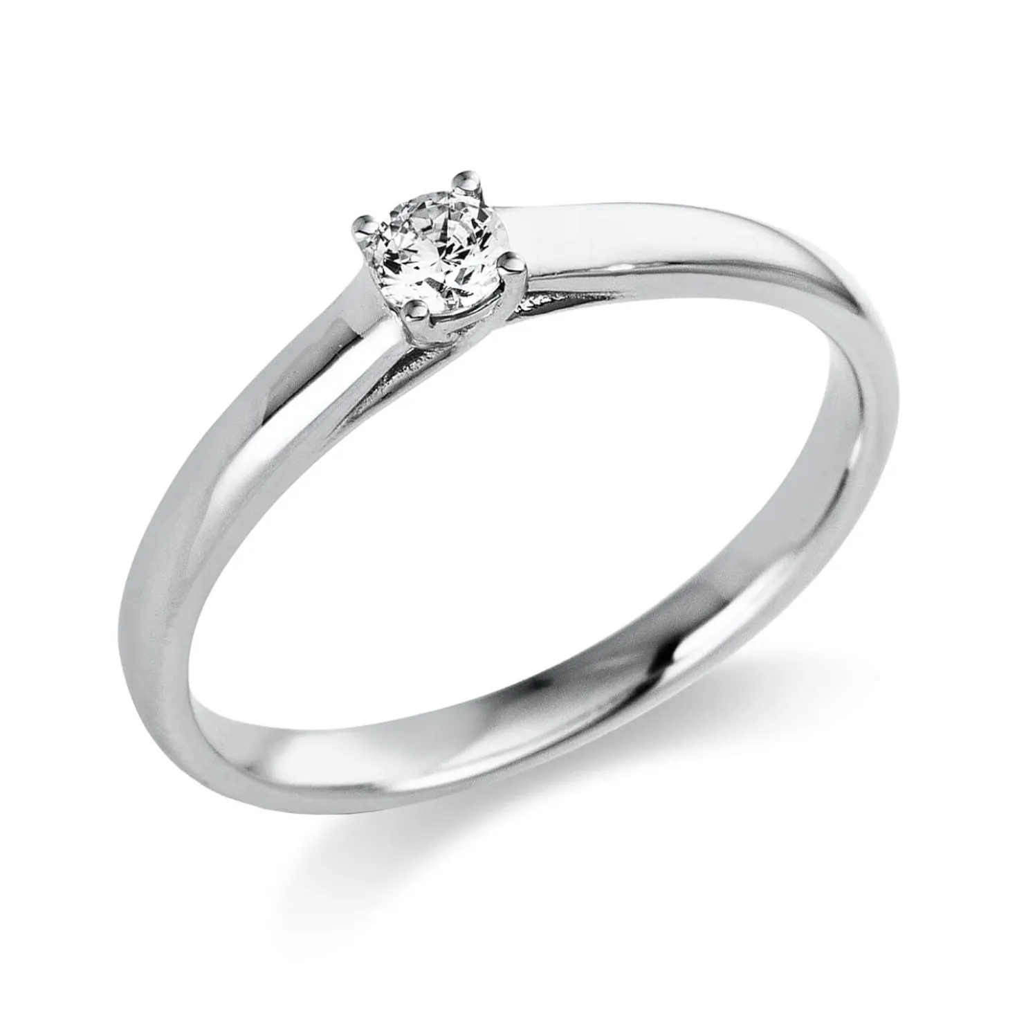 Solitaire Ring aus 750 Gold Weißgold Brillant 0,15ct TW-SI B:2,2mm 4er-Krappe