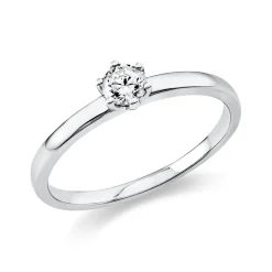 Solitaire Ring aus 750 Gold Weißgold Brillant 0,2ct TW-SI B:1,7mm 6er-Krappe