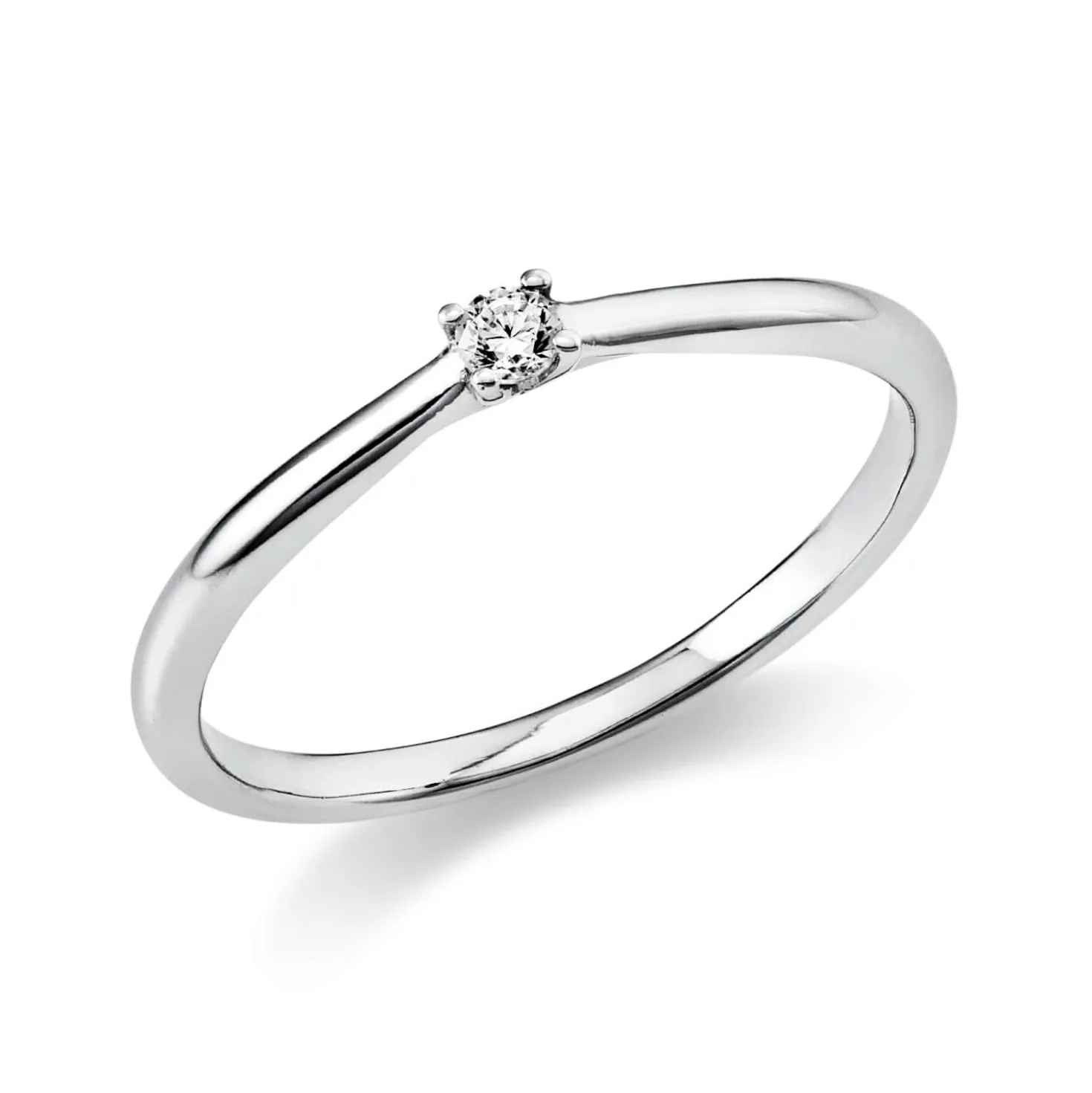 Solitaire Ring aus 585 Gold Weißgold Brillant 0,05ct TW-SI B:1,7mm 4er-Krappe