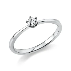 Solitaire Ring aus 750 Gold Weißgold Brillant 0,15ct TW-SI B:2,1mm 6er-Krappe