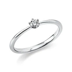 Solitaire Ring aus 750 Gold Weißgold Brillant 0,1ct TW-SI B:1,7mm 6er-Krappe
