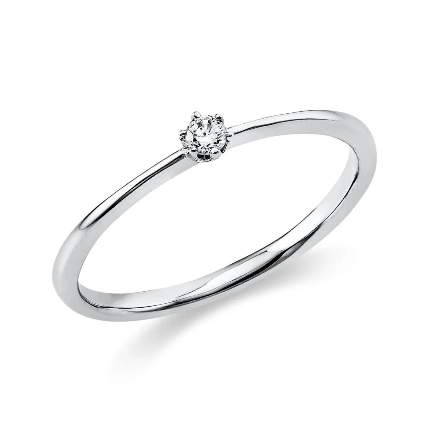 Solitaire Ring aus 750 Gold Weißgold Brillant 0,05ct TW-SI B:1,7mm 6er-Krappe