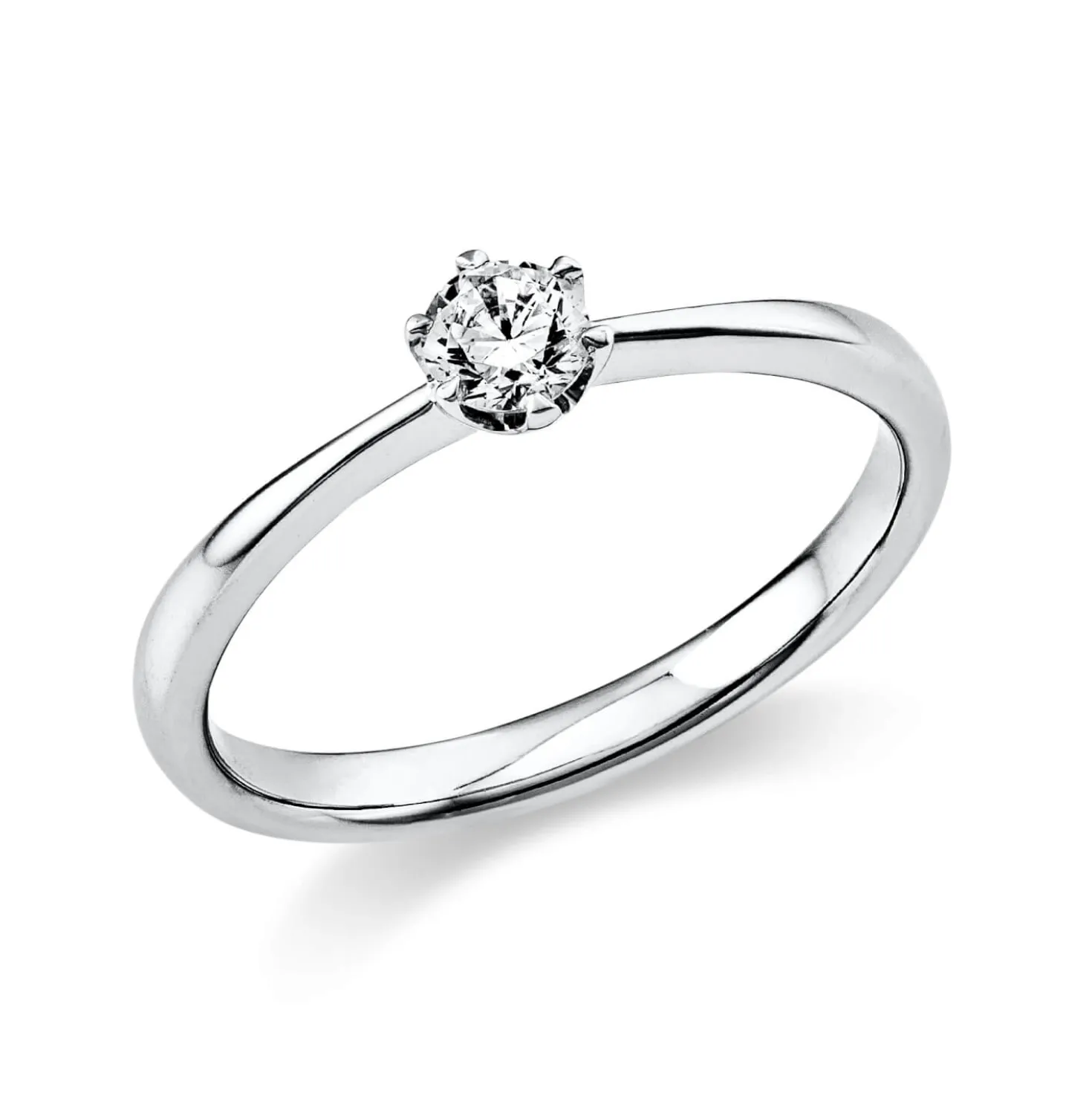 Solitaire Ring aus 750 Gold Weißgold Brillant 0,2ct TW-SI B:2,1mm 6er-Krappe