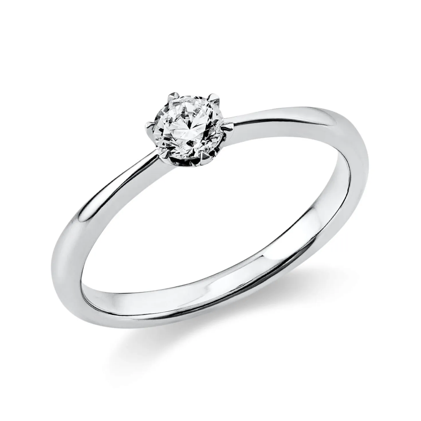 Solitaire Ring aus 750 Gold Weißgold Brillant 0,25ct TW-SI B:2,5mm 6er-Krappe