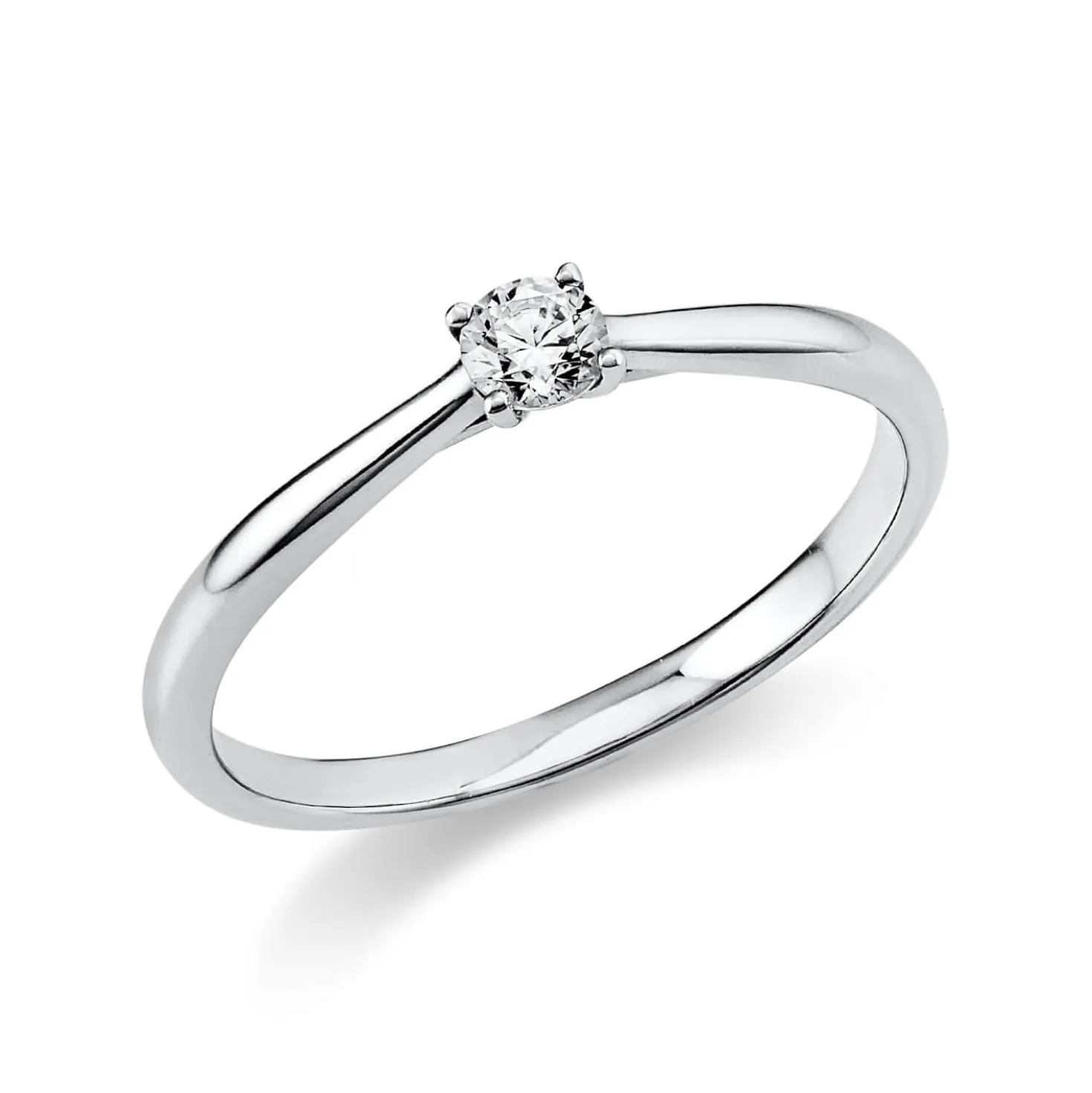 Solitaire Ring aus 750 Gold Weißgold Brillant 0,15ct TW-SI B:1,6mm 4er-Krappe