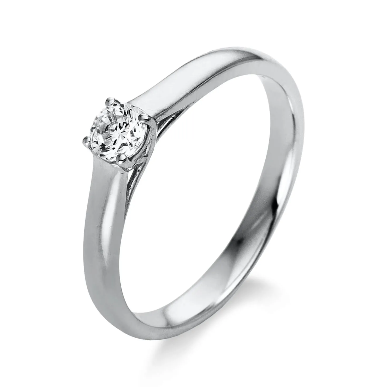 Solitaire Ring aus 750 Gold Weißgold Brillant 0,2ct TW-SI B:2,7mm 4er-Krappe