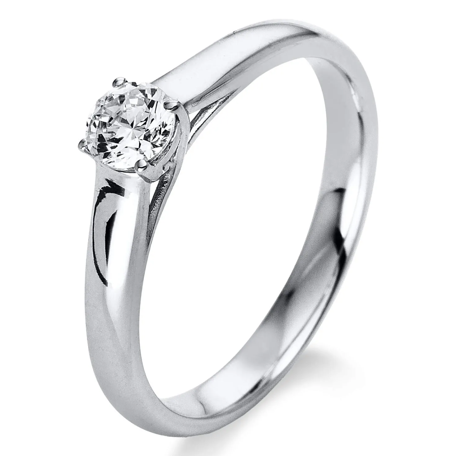 Solitaire Ring aus 585 Gold Weißgold Brillant 0,31ct TW-SI B:2,8mm 4er-Krappe