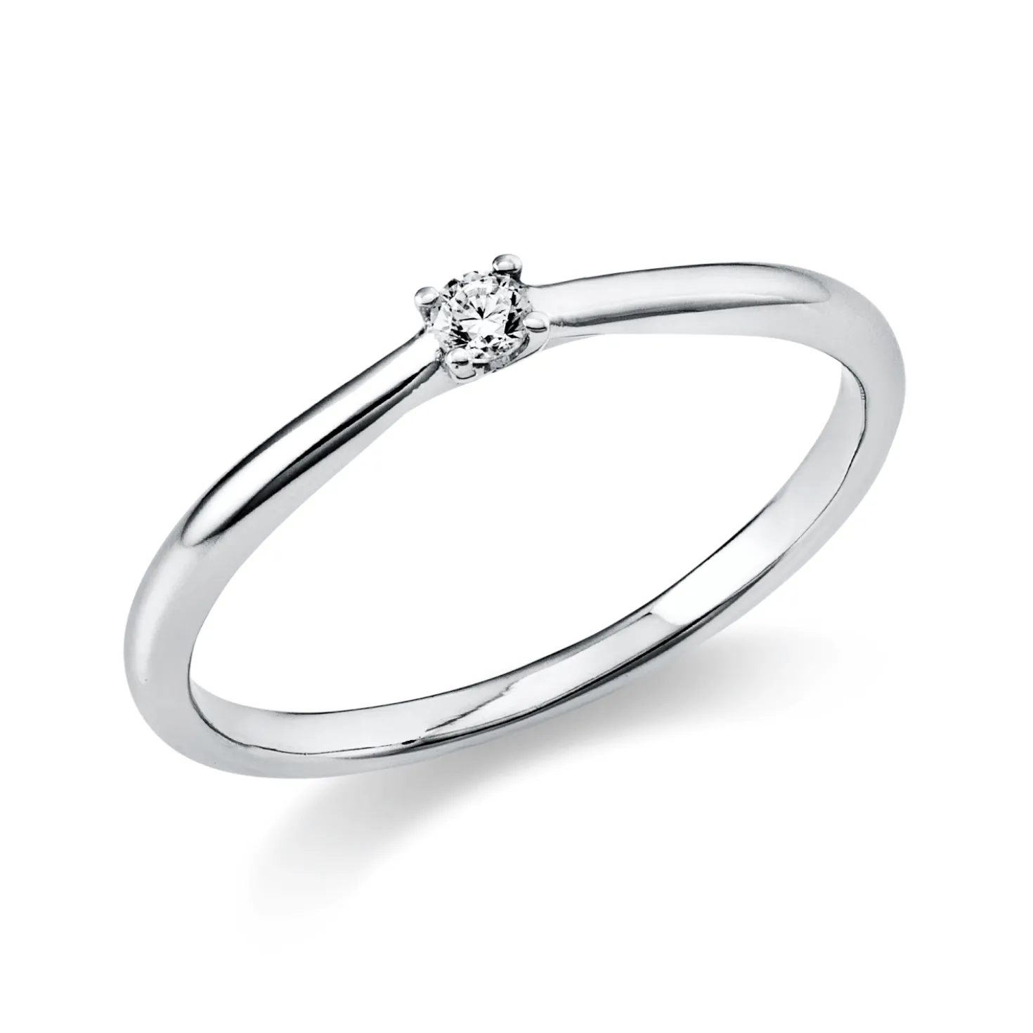 Solitaire Ring aus 750 Gold Weißgold Brillant 0,05ct TW-SI B:1,7mm 4er-Krappe