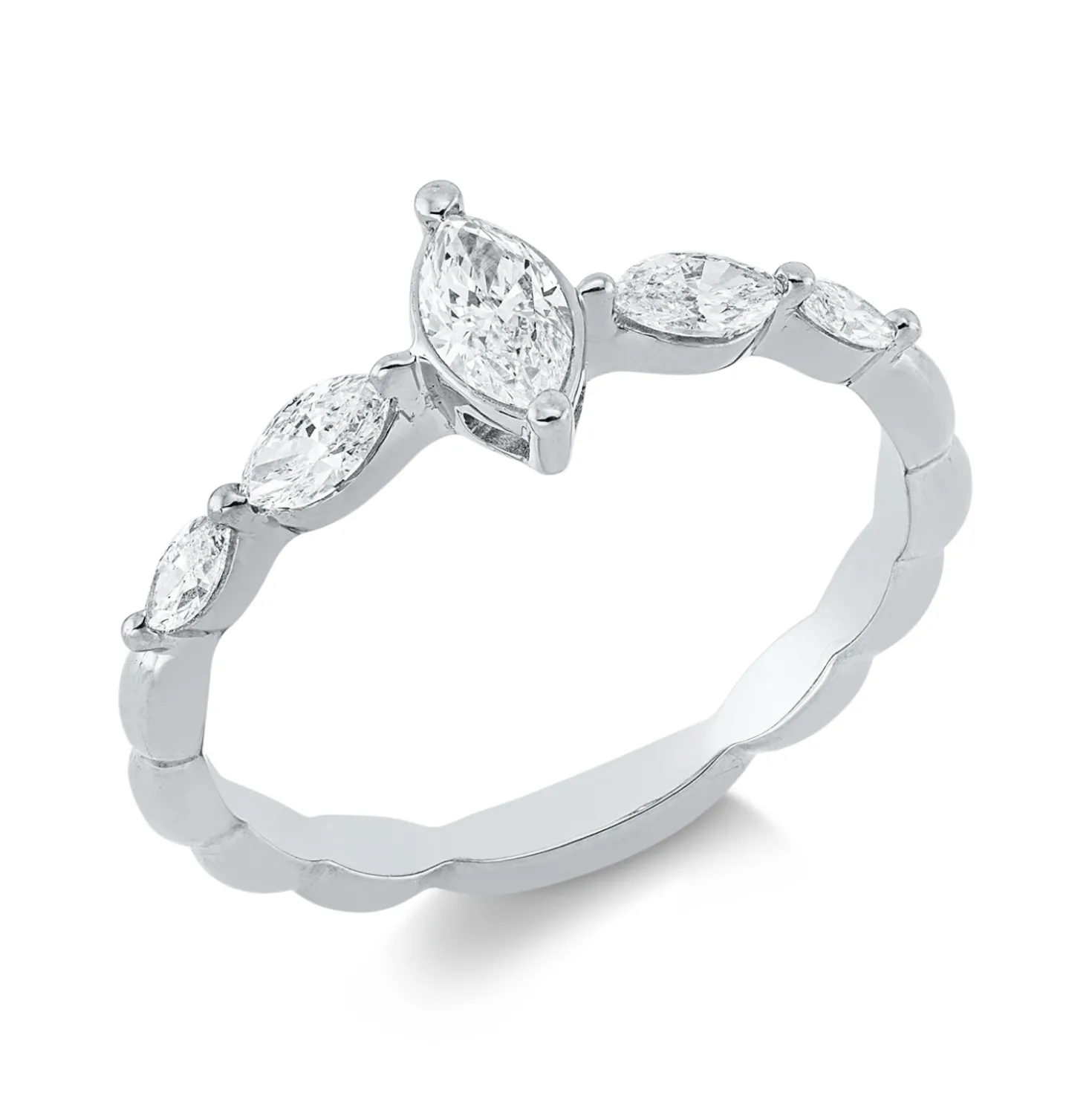 Solitaire Ring aus 750 Gold Weißgold 5 Diamanten 0,55ct TW-SI B:6,6mm
