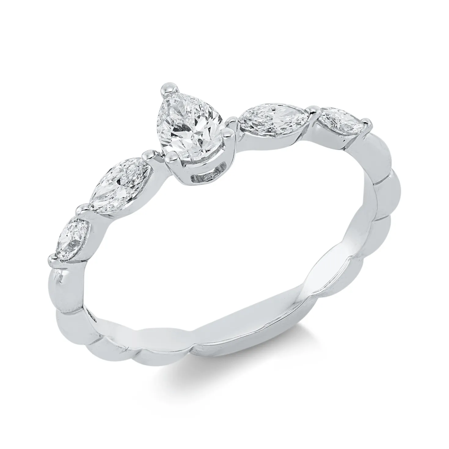 Solitaire Ring aus 750 Gold Weißgold 5 Diamanten 0,51ct TW-SI B:5,8mm