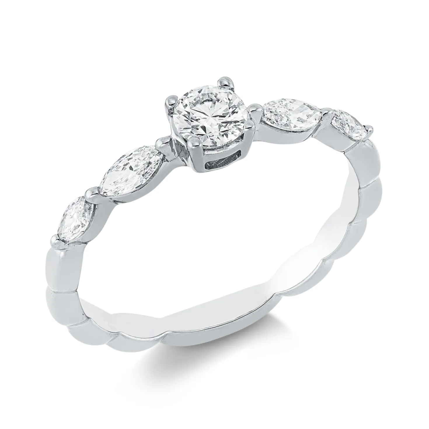 Solitaire Ring aus 750 Gold Weißgold 5 Diamanten 0,55ct TW-SI B:4,1mm