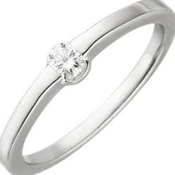 Solitaire Ring aus 585 Gold Weißgold mit Diamant Brillant 0,15ct W/si Damen