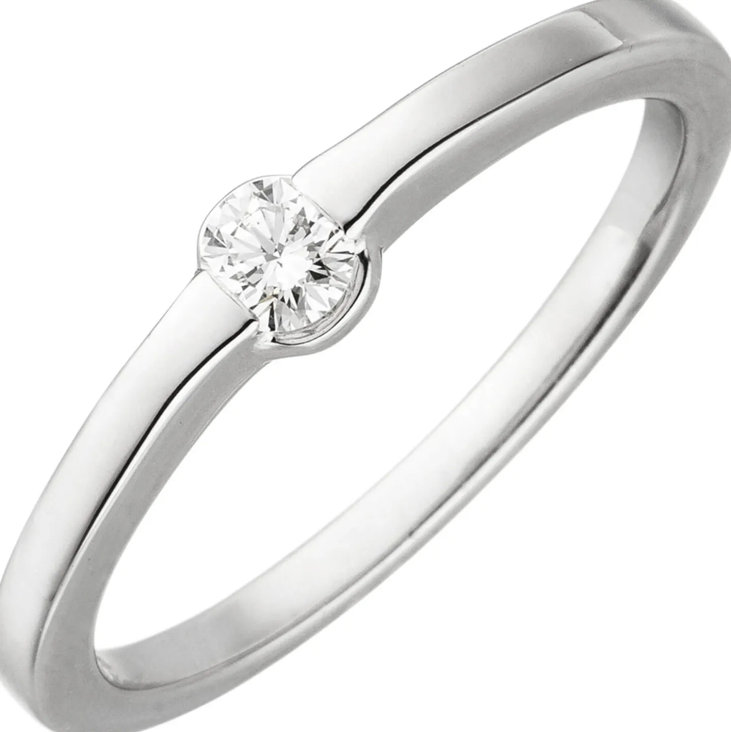 Solitaire Ring aus 585 Gold Weißgold mit Diamant Brillant 0,15ct W/si Damen