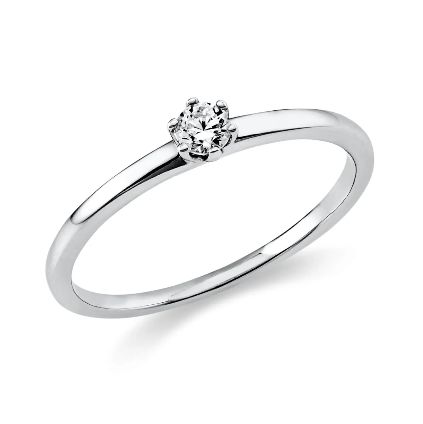 Solitaire Ring aus 950 Platin Brillant 0,1ct TW-SI B:1,4mm 6er-Krappe