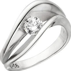Solitaire Ring aus 925 Silber mit Zirkonia weiß Fingerring gewellt rhodiniert