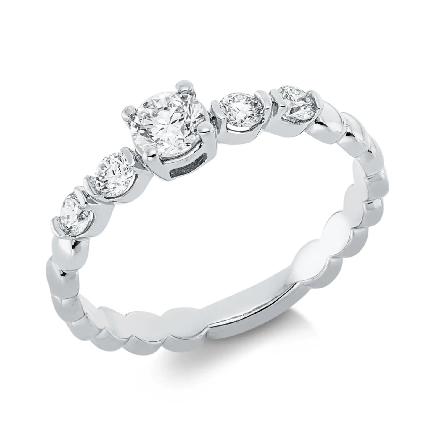 Solitaire Ring aus 750 Weißgold 4 Brillanten 0,2ct TW-SI 1 Brillant 0,21ct TW-SI